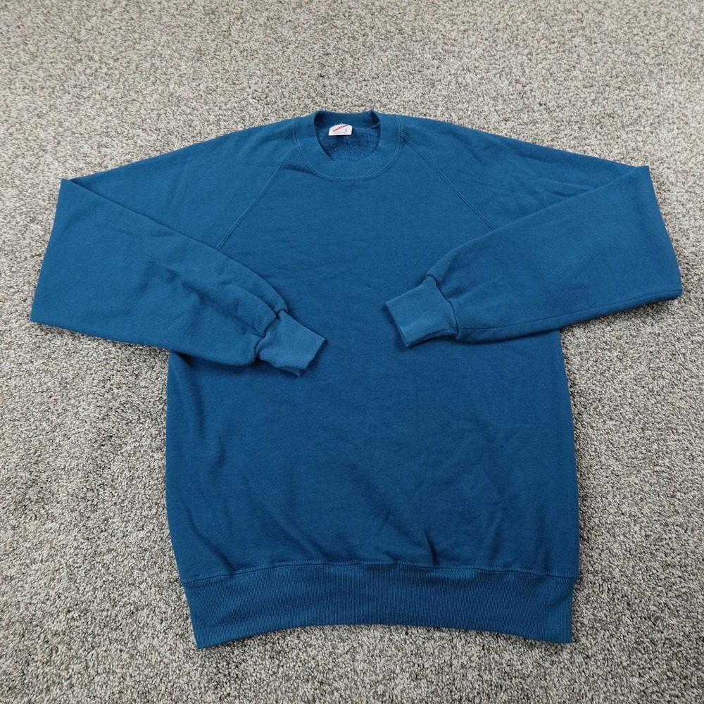 VTG Jerzees Sweater Mens L Blue Pullover Crewneck Sweatshirt USA Blank 80s 90s